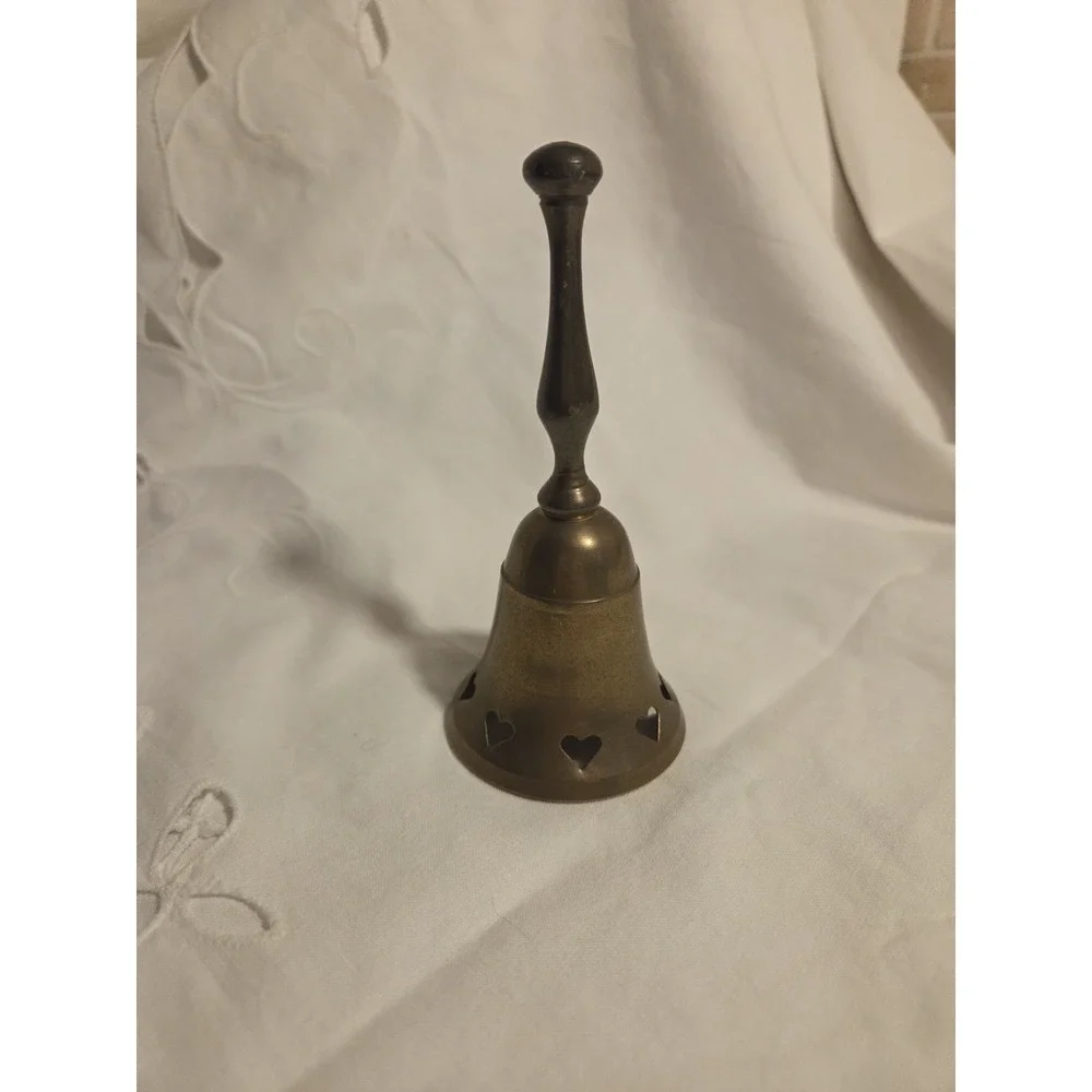 Vintage Brass Bell With Heart Cutouts 5in